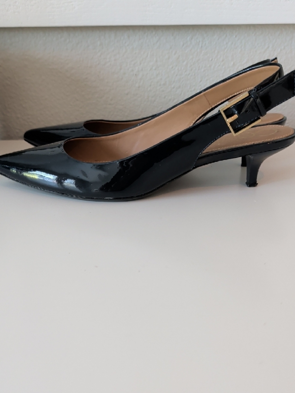 Calvin Klein Navy Patent Slingback Kitten Heels - Picture 3 of 4